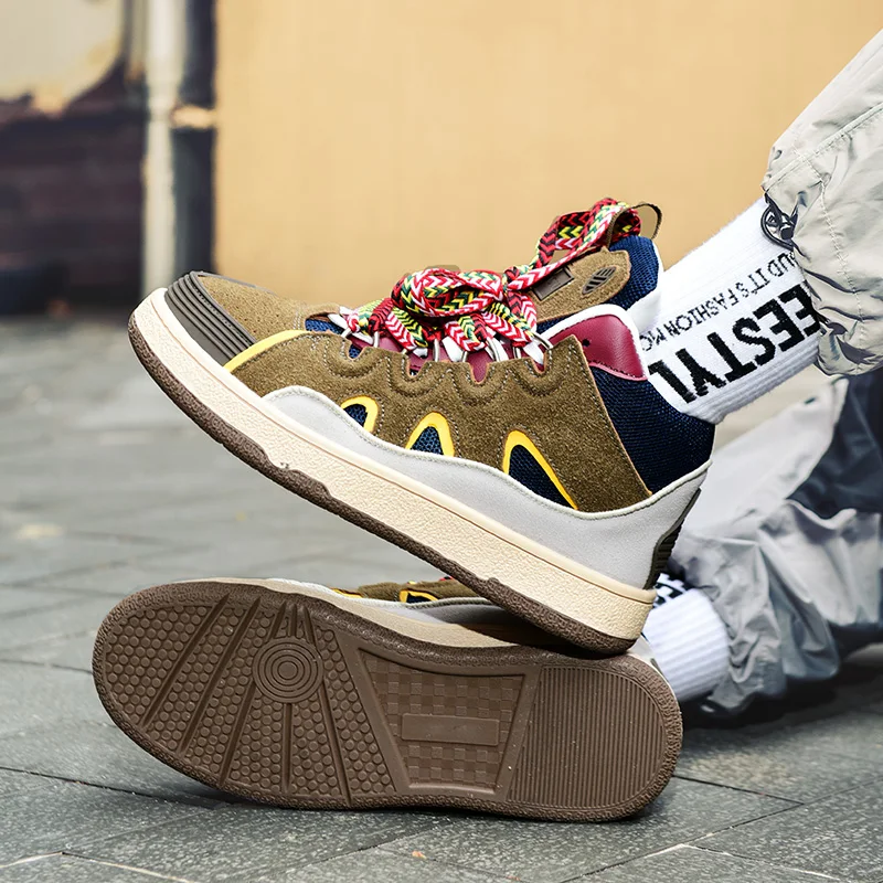 

Кроссовки мужские/женские кожаные на плоской подошве, массивные кеды, Повседневная Уличная одежда, коричневые