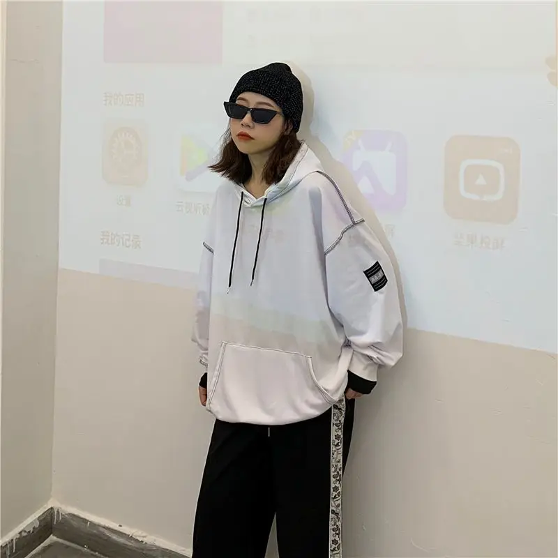 

No Hat Sweatshirt Harajuku BF Style Black Hip-hop Chic Teens Sweatshirts Autumn Trendy All-match Daily Simple Womens Streetwear