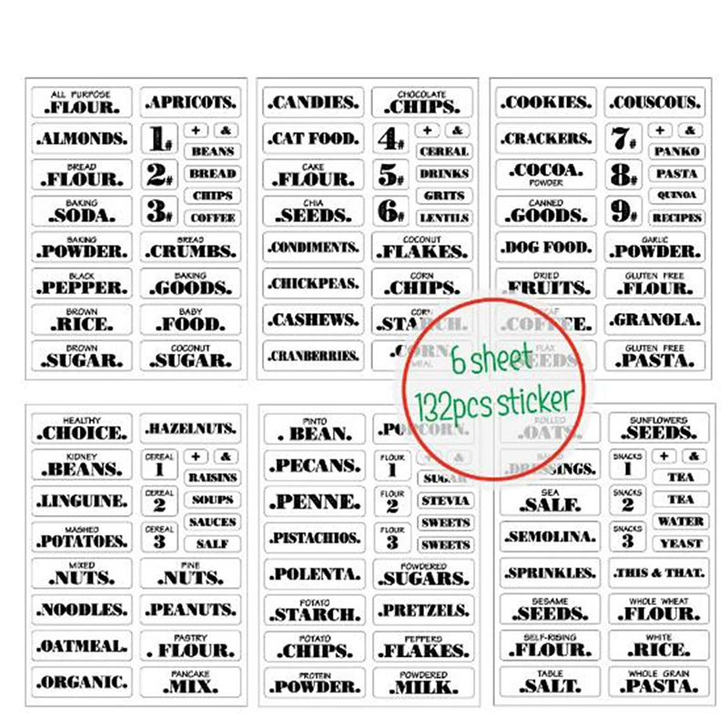 

6 Sheets Labels Transparent Waterproof Pantry Stickers Labels supplies For Pantry Food kitchen Spice Stickers Jar