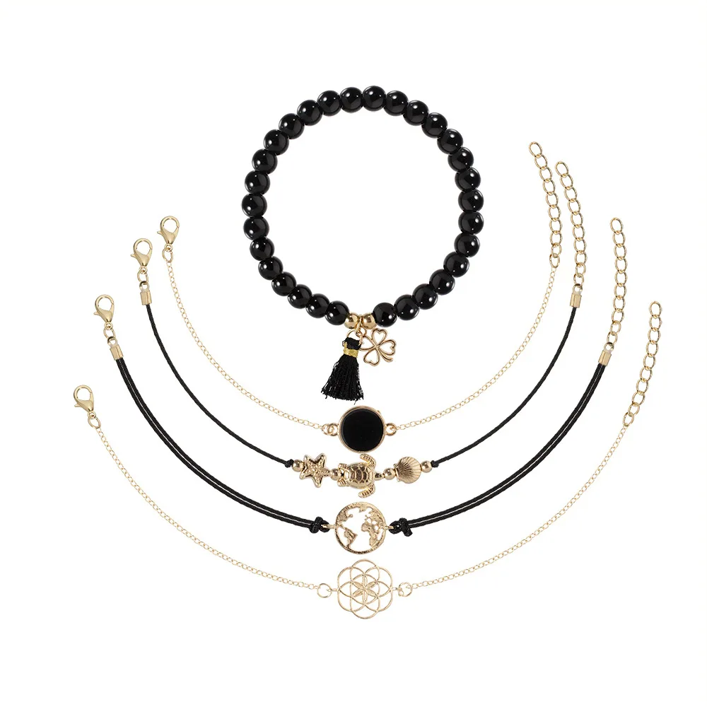 5 шт./компл. черные браслеты с кисточками и бусинами женские подарки на свадьбу