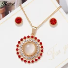 Набор из ожерелья и серёг, с подвеской из австрийский Кристал из опала камня, золотистого цвета, набор украшений для женщин