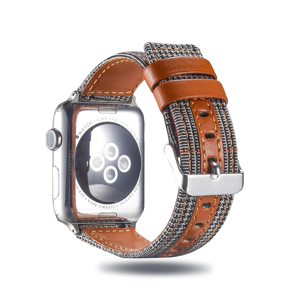 Холщовый ремешок для часов для Apple Watch 38 мм 42 мм 40 мм 44 мм нейлоновый кожаный ремешок для часов браслет для iWatch Series 5/4/3/2/1