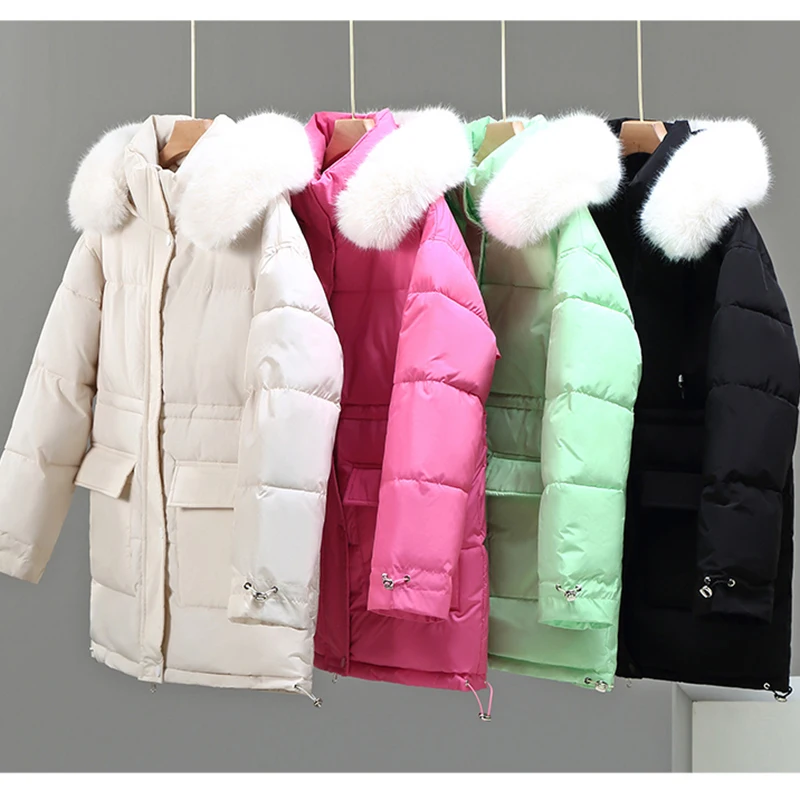 

HWLZLTZHT Winter -30℃ Jacket Women White Duck Down Parkas Coats Thick Warm Puffer Jacket Big Fur Hooded Windbreaker Women Coat