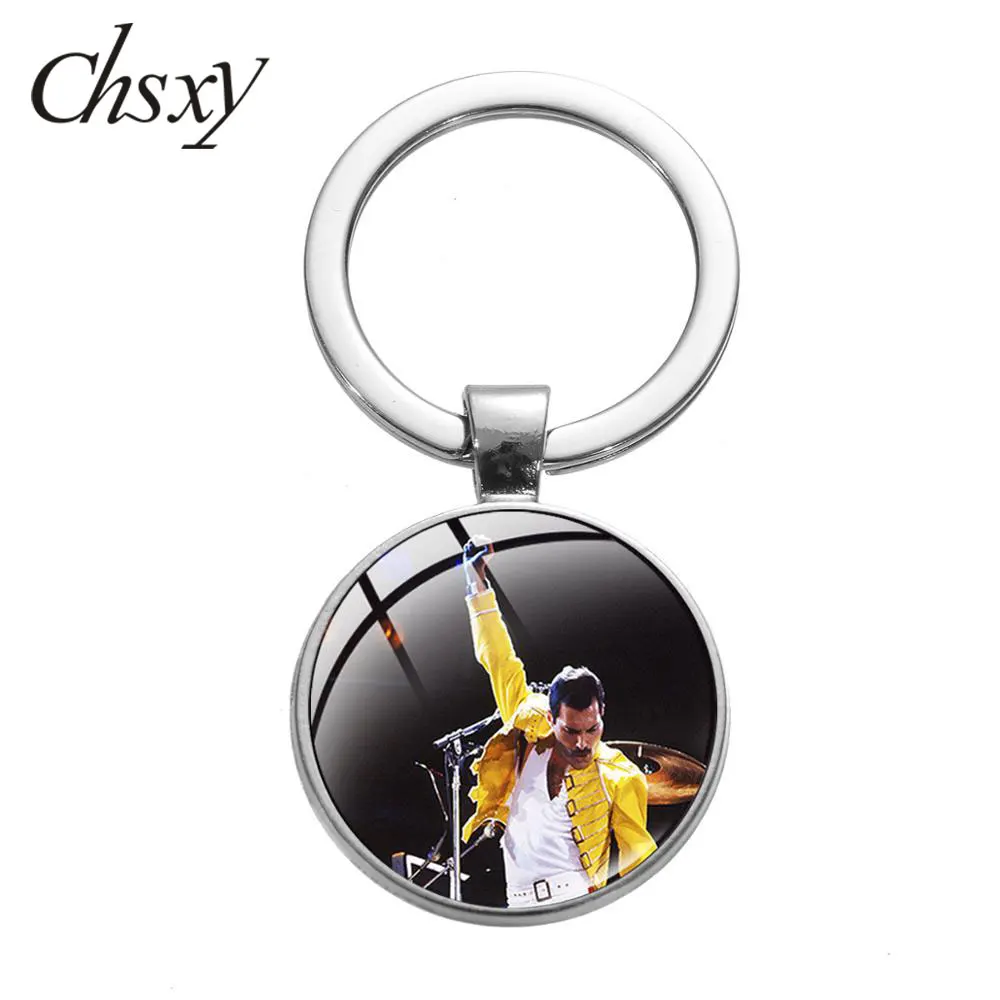

CHSXY Newest Queen Freddie Mercury Band Key Chain Rock Singer Art Glass Dome Pendant Keychain Ring For Music Fans Souvenir Gifts