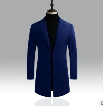 Navy Blue Зимняя шерстяная Мужская куртка, осенняя ветровка, Брендовое мужское высококачественное шерстяное пальто, верхняя одежда, мужские пальто, повседневные куртки для мужчин - Цвет: Navy Blue