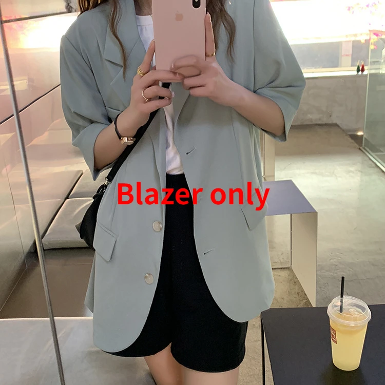 

Bornsra Mid-sleeve Suit Jacket Skirt Two-piece Set Women's 2021 Summer Korean Version of Casual Temperament Suit XTX21005