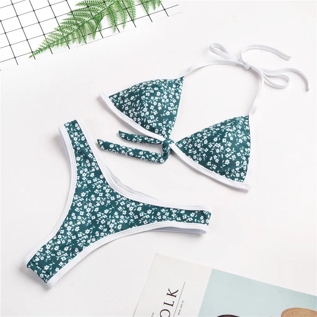 Новинка 2020 комплект бикини с высокой талией синий купальник сексуальный принтом