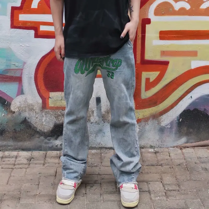 

ICCLEK Ripped Jeans Men's Loose Casual Pants Fashion Jeans Men's Autumn Cropped Pants Mens Street Wear Plus Size Jeans