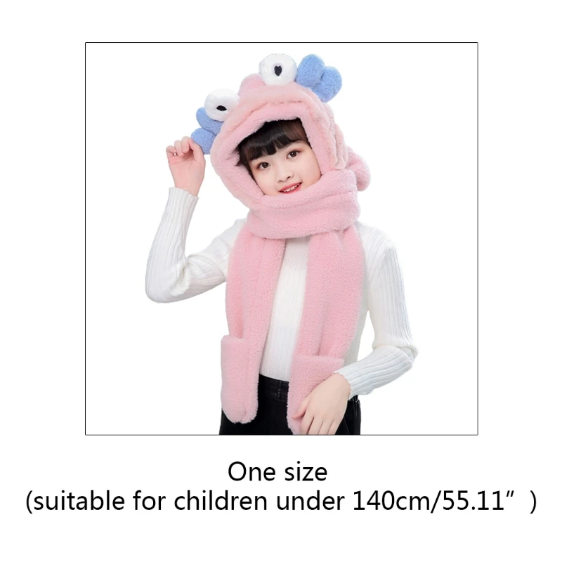

Children Kids Winter Warm 3 In 1 Faux Fleece Hooded Scarf Hat Gloves Set Cute 3D Crab Ears Legs Windproof Thermal Earflap