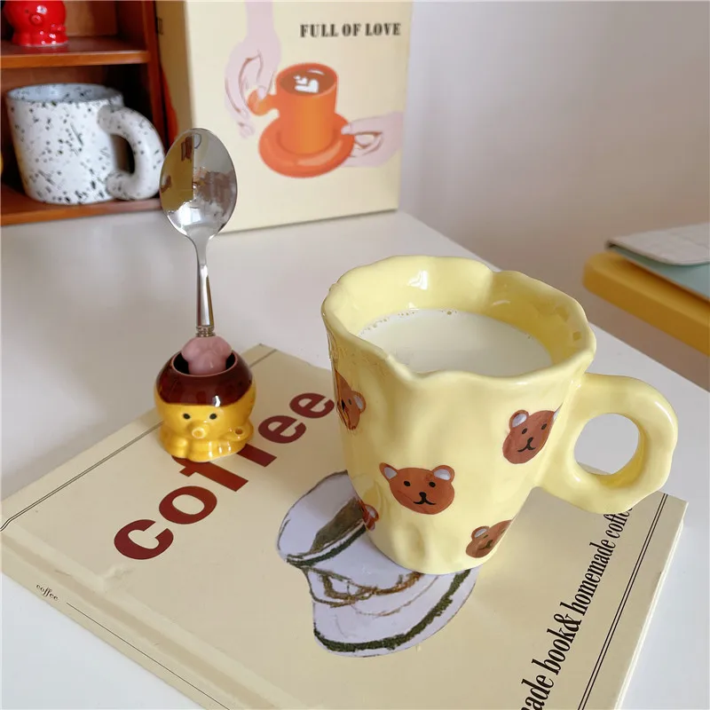 Nordic Bear Yellow Ceramic Coffee Cup Mug Cute Breakfast Drinking Milk Tea Cup Home Decoration Reusable Couple Gift Mug