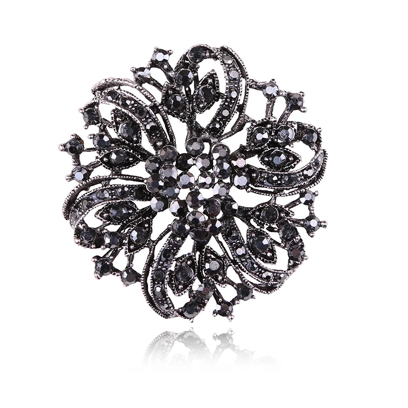 Женская брошь в форме головы цветка черная пистолета стразы эмаль Подарочные