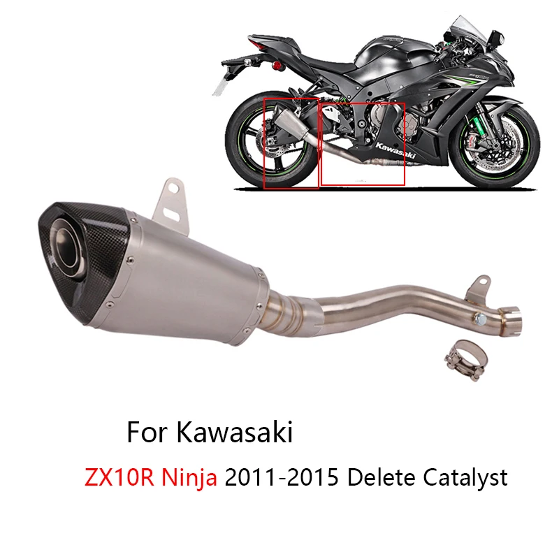 

Удаление катализатора для Kawasaki Ninja ZX10R 2011-2015, выхлопная труба мотоцикла, средняя труба + глушитель без застежки, выхлопная труба с DB Killer