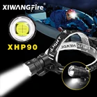 Налобный фонарь большинства мощных светодиодных ламп XHP90, налобный фонасветильник высокой мощности XHP50 18650 светильник перезаряжаемый налобный светильник онарь, налобный фонарь с зумом, Usb