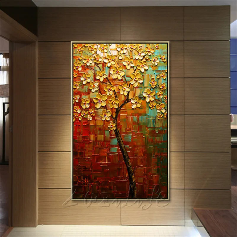 

No Framed Hand Painted Oil Painting On Canvas Wall Art Painting Palette Knife 3d Texture Flower Tree Wall Pictures For Christma