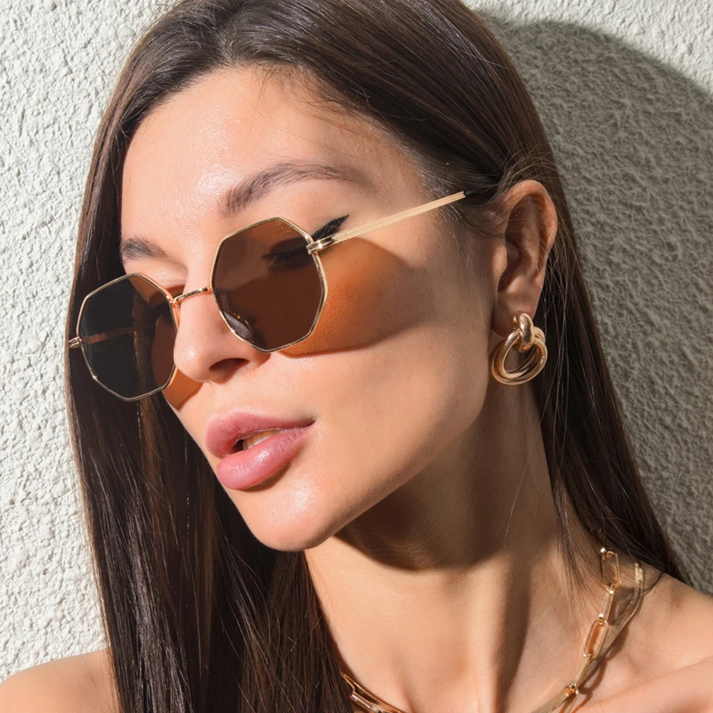

Polygon Metal Sunglasses Vintage Frame For Women Sunglasses Men Luxury Brand Design Sun Glasses Women Mirror Gafas De Sol Uv400