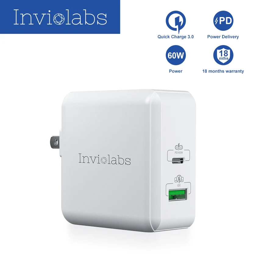 Два порта USB C type настенное зарядное устройство с мощностью 60 Вт FastPort DUO