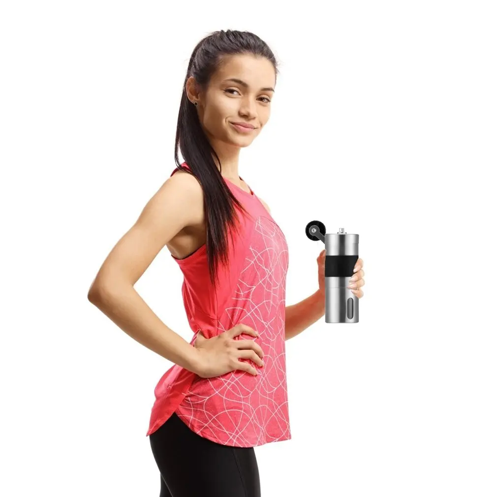 

2 Size Manual Ceramic Coffee Grinder Stainless Steel Adjustable Coffee Bean Mill With Rubber Loop Ring Easy Clean Kitchen Tools