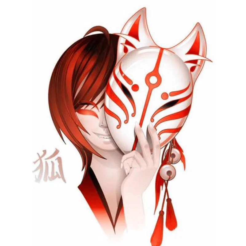 Japanese Fox Masks Cosplay Full Face Mask with Feather Tassels Masquerade Party Show Halloween Festival Ball Costume | Тематическая