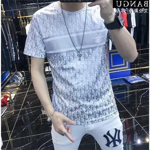 

Mercerized cotton short sleeve t-shirt men's fashion printed half sleeve ice silk T-shirt