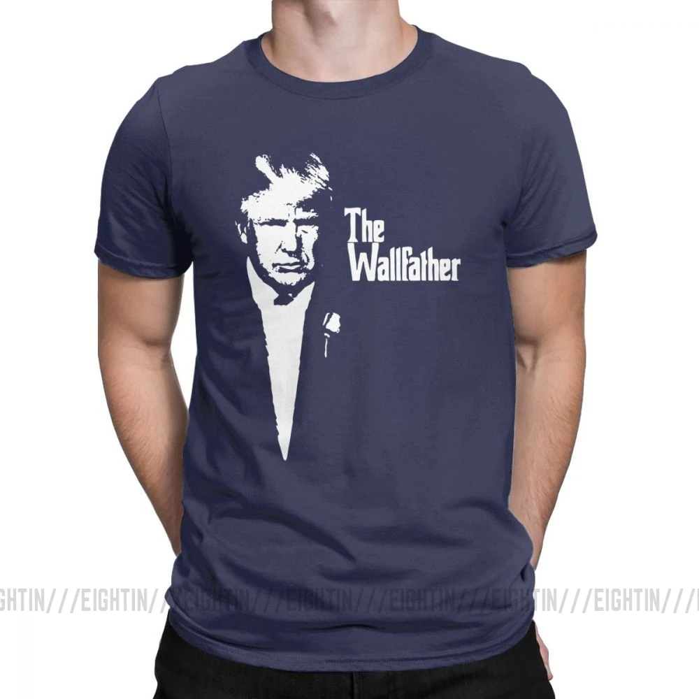 Trump The Wall Father Мужская футболка, винтажная очищенная хлопковая футболка с короткими рукавами, футболка с круглым вырезом, топы большого размера - Цвет: Тёмно-синий