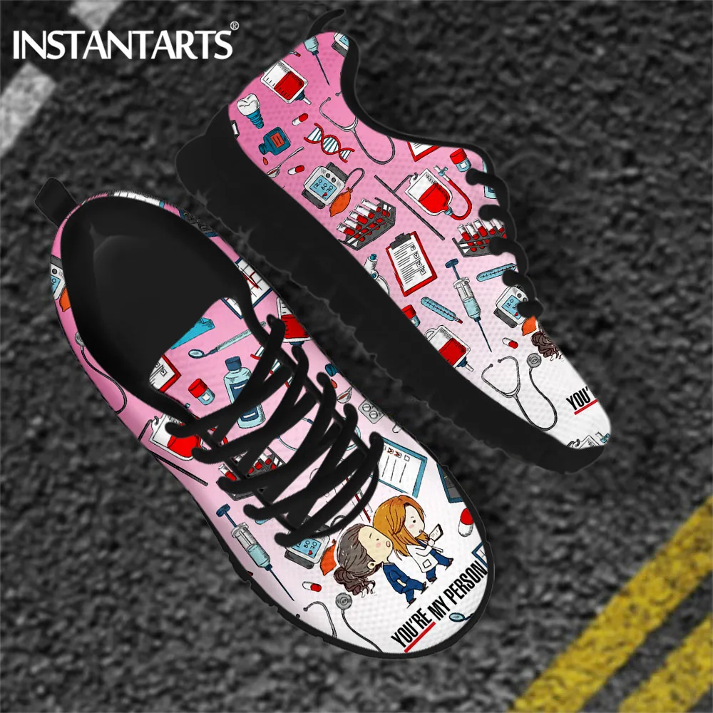 INSTANTARTS Pink Gradient Nurse Shoes for Ladies Grey's Anatomy You're My Person Designer Casual Women Mesh Flats Sneakers 2021