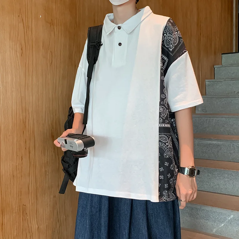 

Cashew Flowers Print Men Summer Polo T Shirt Short Sleeve Vintage Turn Down Collar Fashion Oversized Casual Clothes 2022 Trend