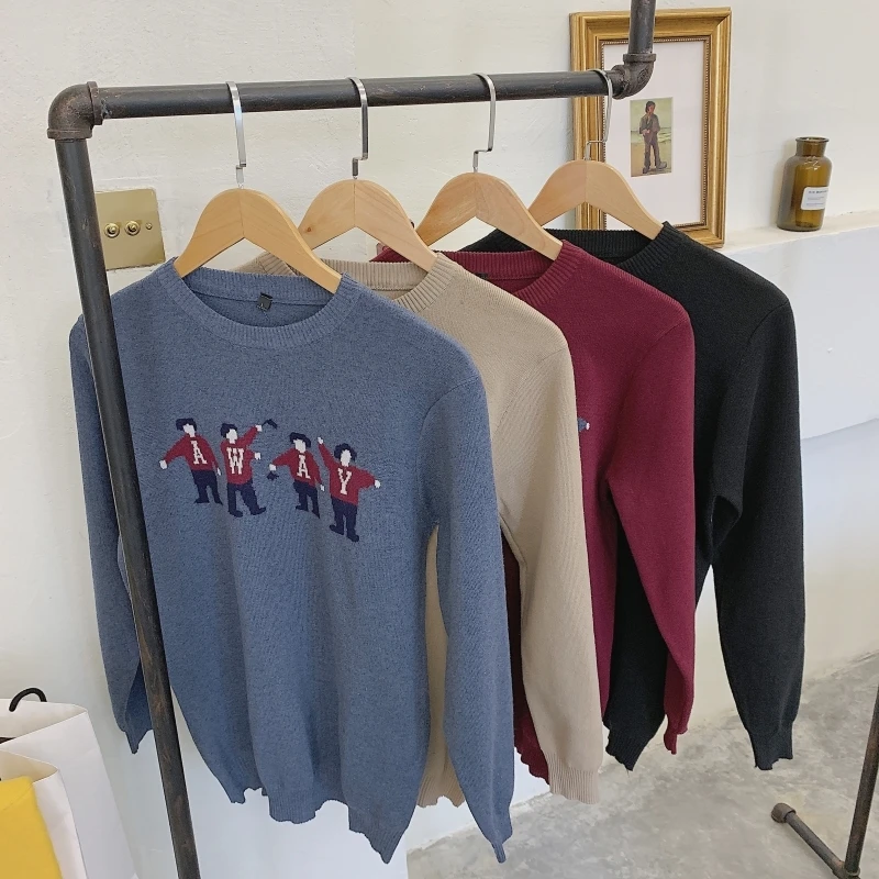 2019 Winter New Japanese Original Villain Knit Short Loose Cartoon Casual Round Neck Long Sleeve Thick Pullover Sweater J635 | Мужская