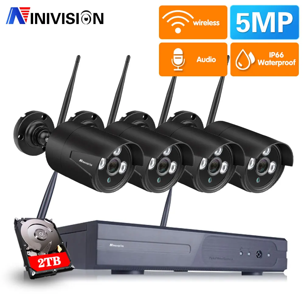 

4CH Wireless NVR 5MP HD Outdoor Home Security Camera System CCTV Video Surveillance NVR Kit Waterproof Wifi Camera Set P2P