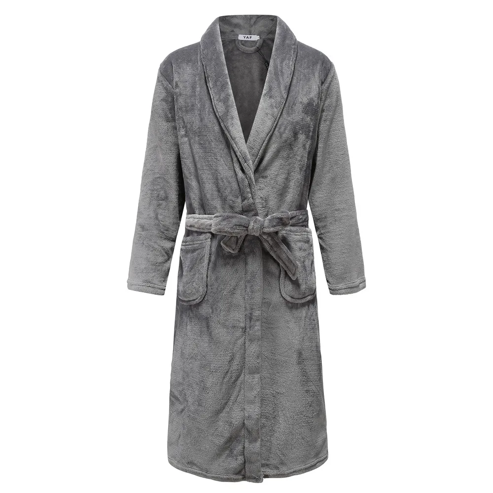 Autumn Winter Nightdress Blue Men Casual Coral Fleece Sleepwear Warm Couple Home Wear Flannel Belt Pyjamas Kimono Bathrobe Gown
