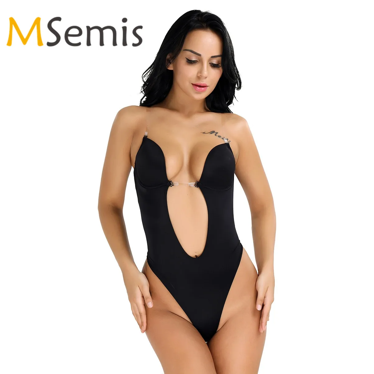 Women's Swimsuit Body Shaper Deep V Wedding Bra Dress Bodysuit Thong Swimwear Seamless U Plunge Conjoined Female Suit |