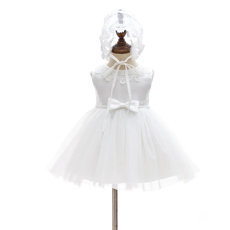 

Infants White Baby Girls Christening Gowns Dresses Newborn Baby Baptism Clothes Princess Lace 1st Year Birthday Dress Lace Hat