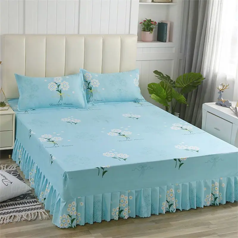 3pcs Printed Bedding Set Soft Bed Skirt With Pillowcases Bedspread Full Twin Queen King Size Sheet Mattress Cover Bedsheets | Дом и сад