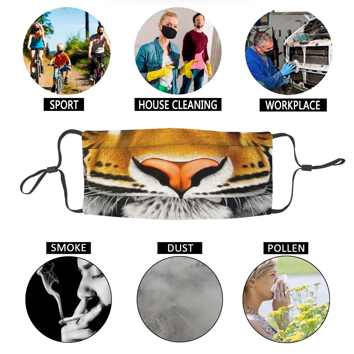 

Cool Tiger Mask Anti Dust Adjustable Big Cat Face Mask Protection Cover Unisex Respirator Mouth-Muffle