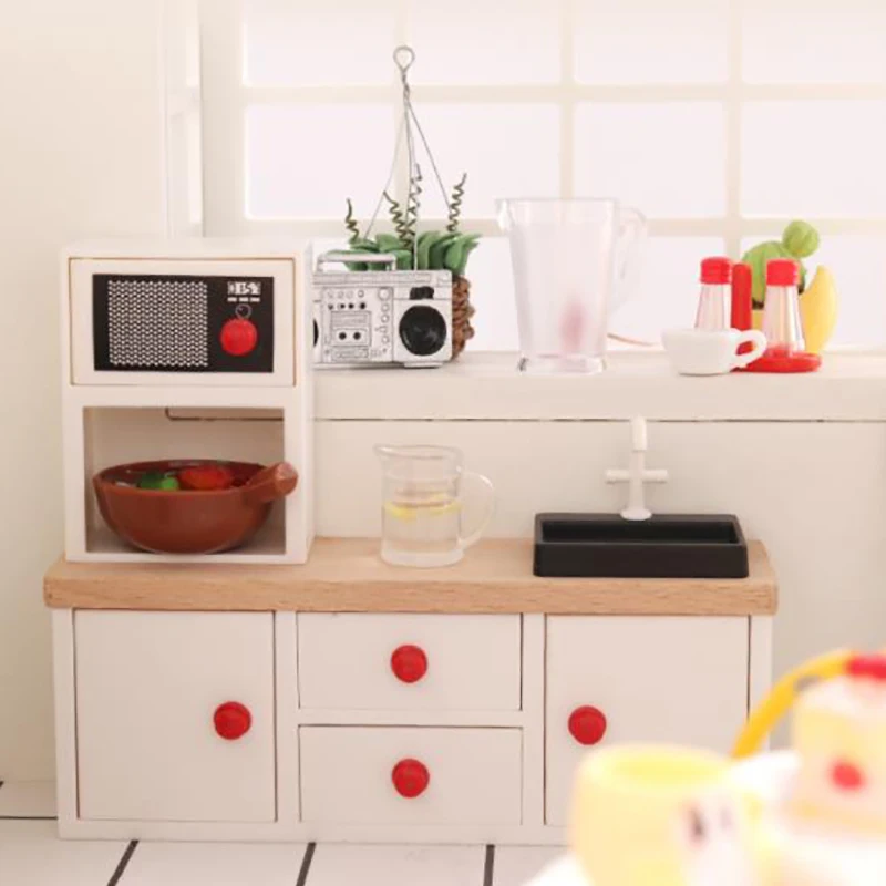 

1 Piece Wooden Wash Basin Cabinet With Hand Sink Miniature Furniture Toys For Dollhouse Bathroom Kitchen Decoration