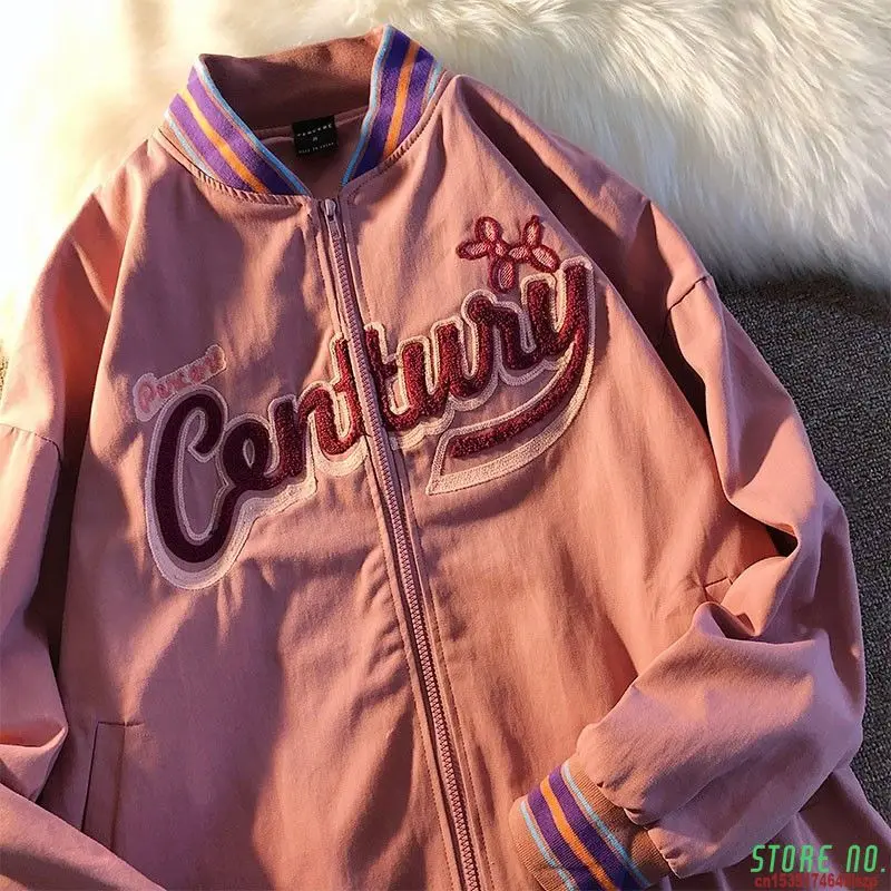 

Women Jacket Letter Baseball Uniform Autumn And Winter New Girl Ins Tide American Retro Pilot Loose Jacket Fashion Free Delivery