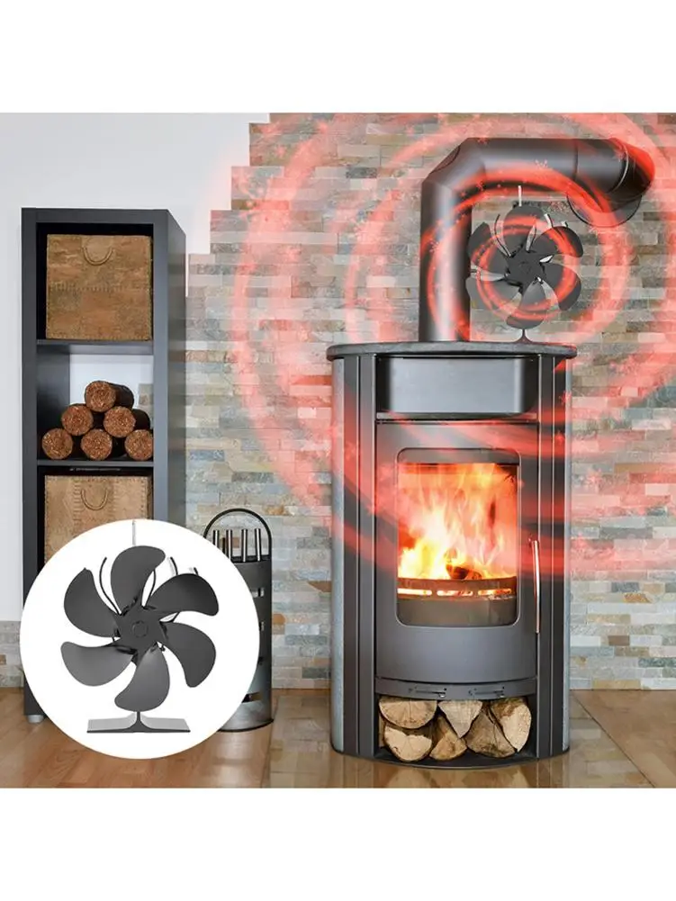 

6 Blades Fireplace Fan SF403S Fireplace Stove Fan Self-Powered Overheat Protection Heating Stove Fan Heat Distribution