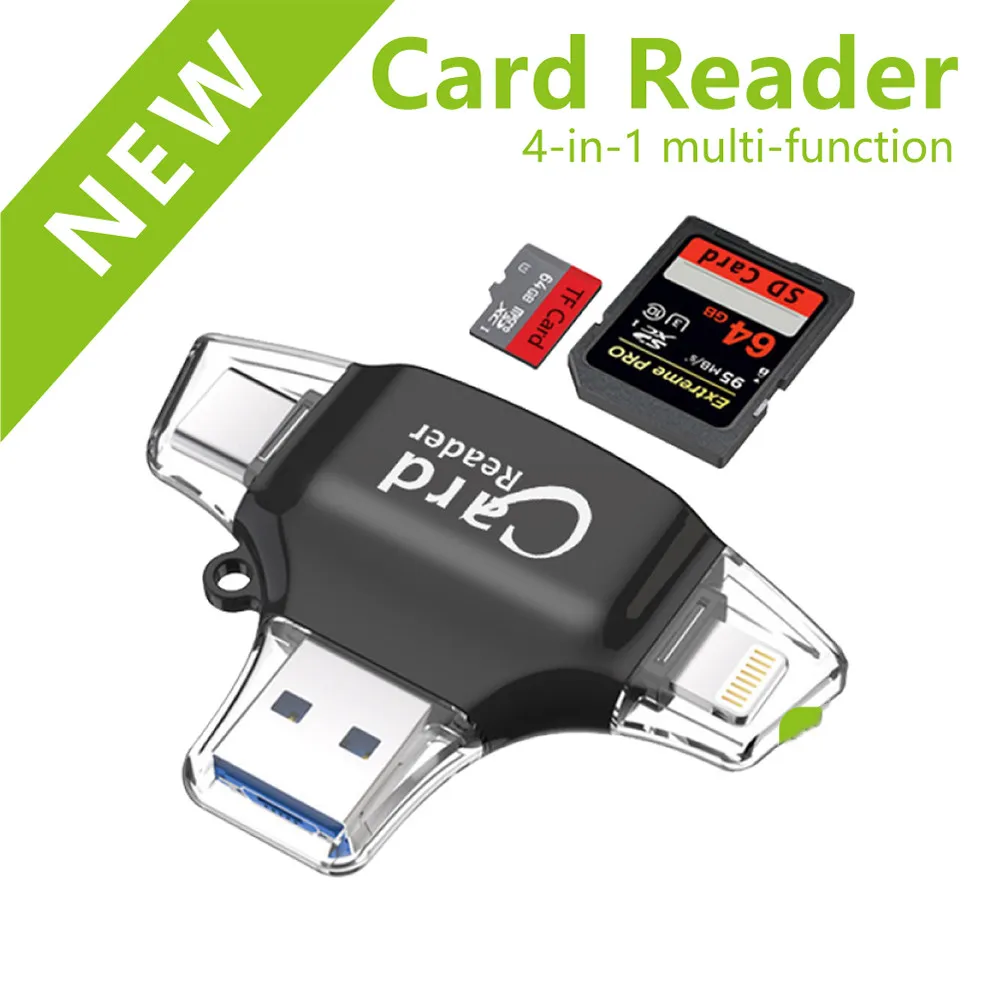 

SD Card reader For Iphone Ipad Tablet phone 4 IN 1 micro sd card readers Type C&Micro USB&ligh