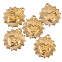 5pcs gold sun flower heart stainless steel charm connectors for diy earrings bracelet jewelry making supplies items wholesale