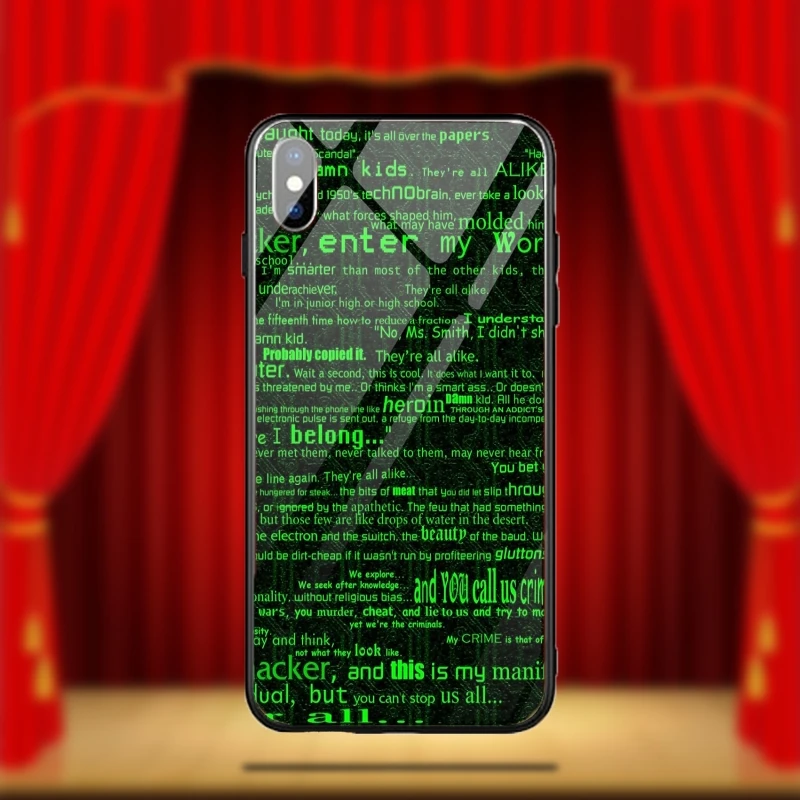 Модные чехлы Fashion Matrix Code Bags из закаленного стекла для мобильных телефонов iPhone X XR XS 11 Pro Max 10 8 7 Plus 6 6S Shell On.