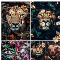 5d diy diamond painting lion tiger face flowers cross stitch kits full drill embroidery mosaic art picture of rhinestones decor