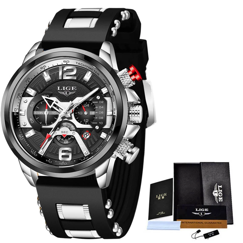 

2020 LIGE Fashion Casual Mens Watches Top Brand Luxury Military Silicone Wrist Watch For Men Waterproof Clock Sport Chronograph