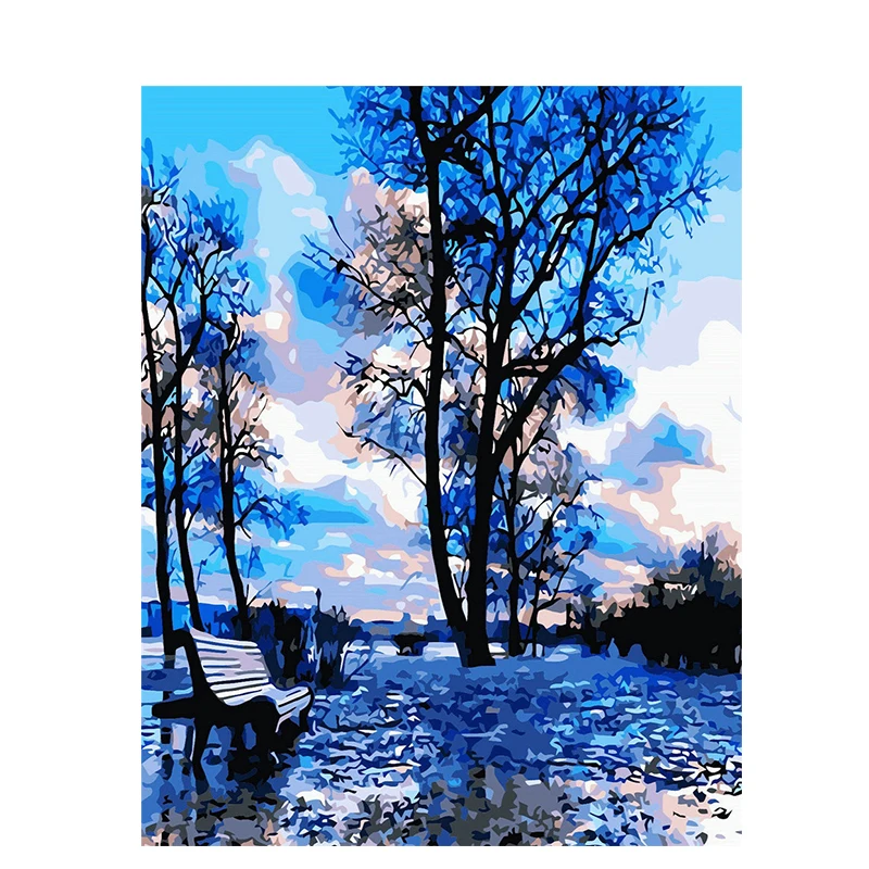 

Painting By Number Landscape Tree Acrylic Paints Handmade Coloring Drawing Oil Picture By Number Frame On Canvas Adults Decor