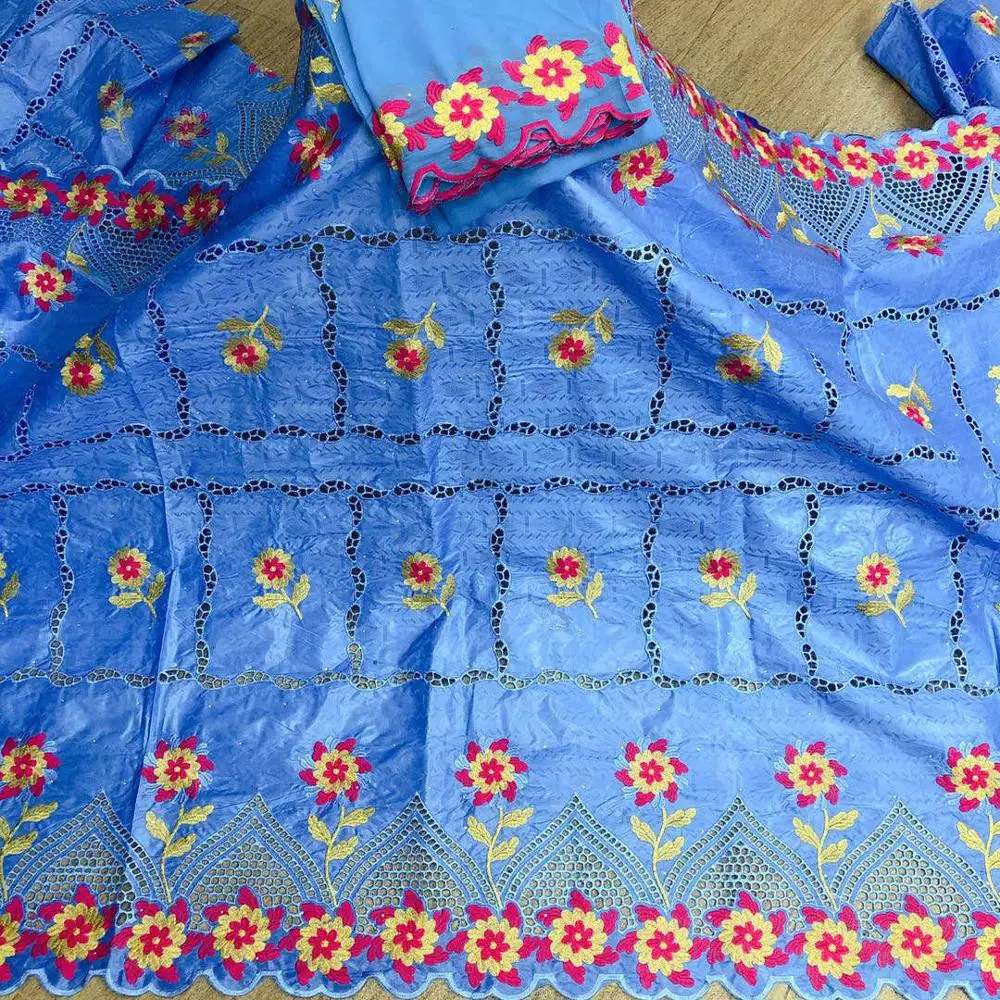 

New 5+2 Yards African Bazin Riche Lace Fabric New Design Embroidered High Quality French Lace With Stones Guinea Brocade Fabrics