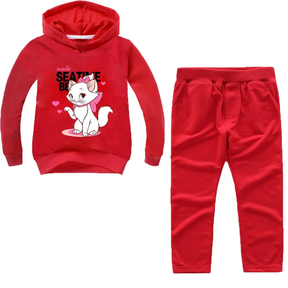2-16Years Cute Cat Pink Marie Aristochat Clothing Set Kids Girls Clothes Halloween Outfits Boys Hoodies Pants 2pcs sets | Детская одежда