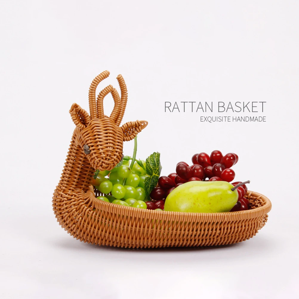

Cute Simulation Rattan Woven Basket Kitchen Storage Supplies Fruit Basket Deer Animal Shape Storage Basket Display Basket