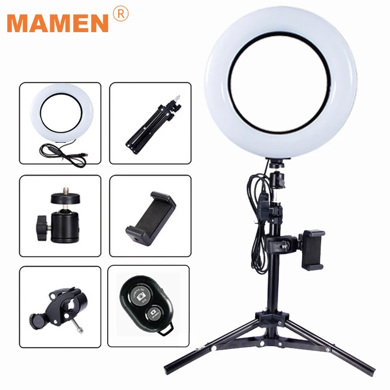 MAMEN фотографический Dimmable светодиодный Selfie кольцо свет лампы Youtube видео студия