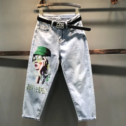 

Европейские свободные джинсы, женские летние новые джинсовые женские шаровары с принтом букв