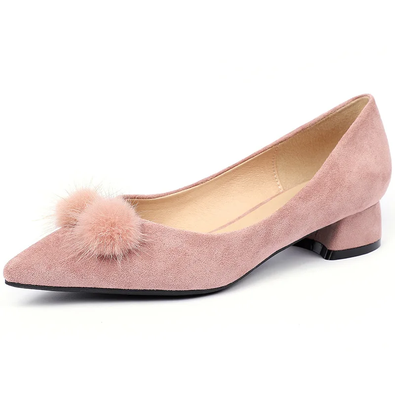 Women Pumps Flock Pointed Toe Dress Shoes Fashion Thick Heels 4.5CM/2.5CM Square Heel Fashion Office  Pink Ladies Shoes O0076