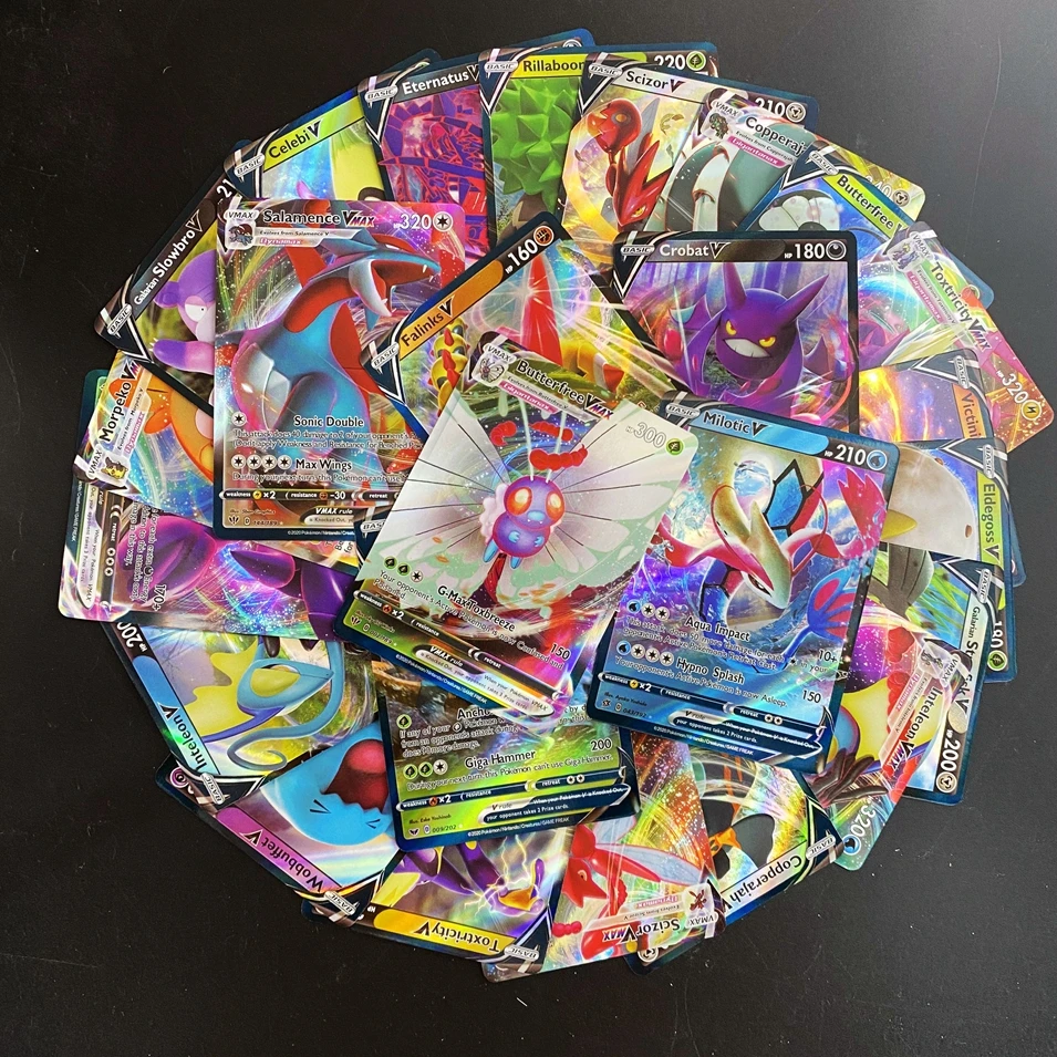 Juego de Pok&eacute;mon con pantalla brillante, repetidor de Pok&eacute;mon con pantalla, Vmax, tarjeta de colecci&oacute;n de batalla comercial, juguete para regalo para ni&ntilde;os-1