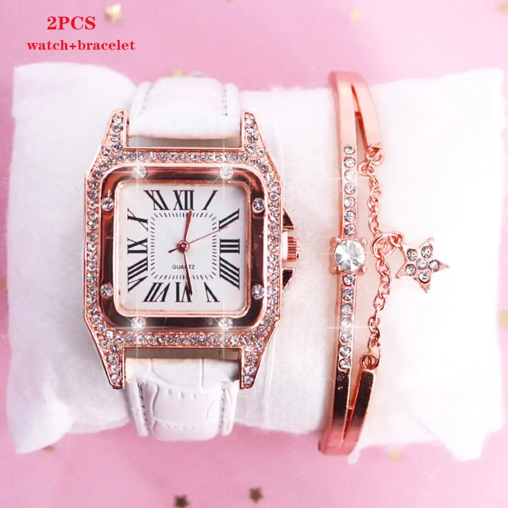 Роскошные женские часы 2020 с квадратными стразами модные повседневные кварцевые